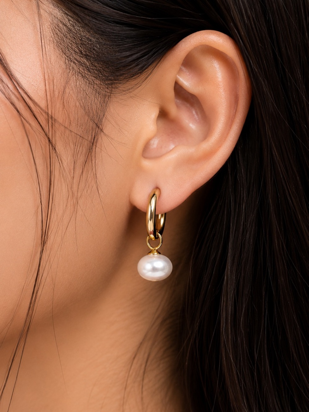 #152 INS Pearl Dangle Earrings Tarnish Free Stainless Steel Pearls Hoop Earrings